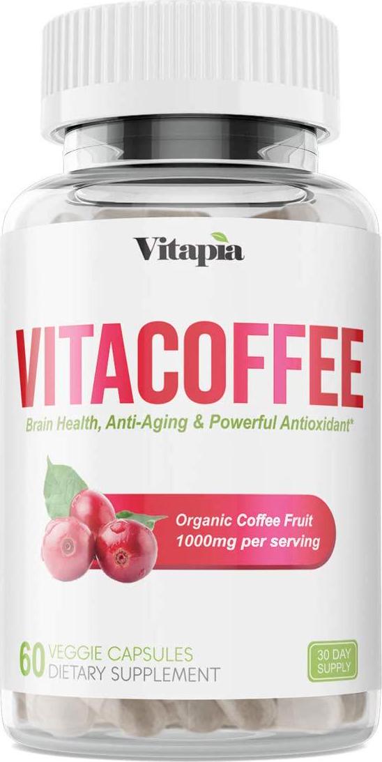Vitapia Vitacoffee Capsules - Organic Coffeeberry Supplement - Coffee Fruit Extract - Powerful Antioxidant, Support Brain Health, Immune Support* - 30 Day Supply - Non GMO and Gluten Free