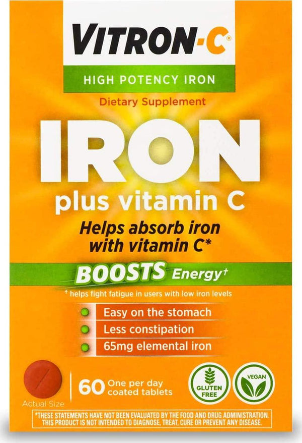 Vitron-C High Potency Iron Supplement with Vitamin C, 60 Count (Pack of 3) by Vitron-C