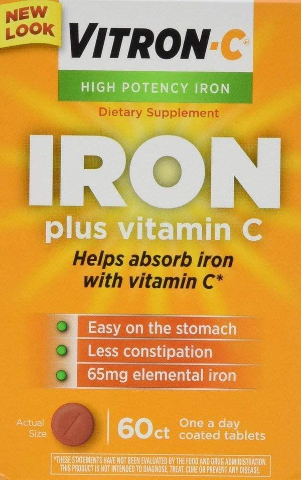 Vitron-C Iron Supplement Plus Vitamin C Coated Tablets 60 ct (6 Pack)