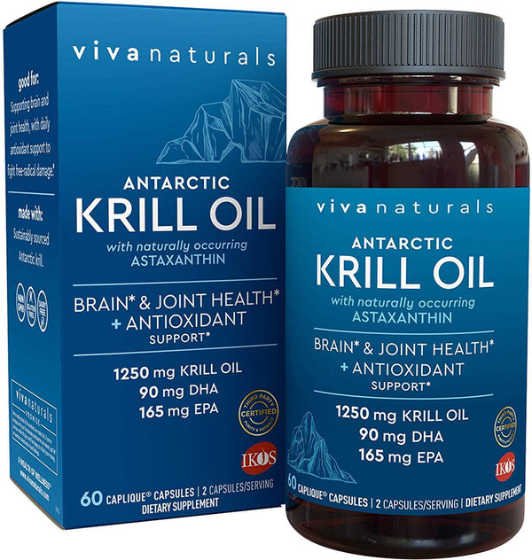 Viva Labs Krill Oil: 100% Pure Cold Pressed Antarctic Krill Oil - , 1250mg/serving, 60 Capliques (Pack of 2) , Viva-jy6d