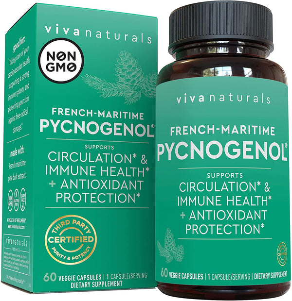 Viva Labs Pycnogenol - French Pine Bark Extract, the Best Free Radical Scavenger, 100mg, 60 Veggie Capsules