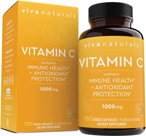 Viva Naturals Vitamin C 1000mg (250 Capsules) - Non-gmo Vitamin C Supplements With Citrus Bioflavonoids, 250 Count