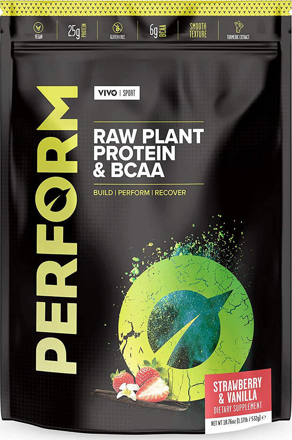 Vivo Life Perform - Vegan Protein Blend with BCAA | Gluten and Soy Free Protein Shake Large Strawberry and Vanilla 34.85 oz