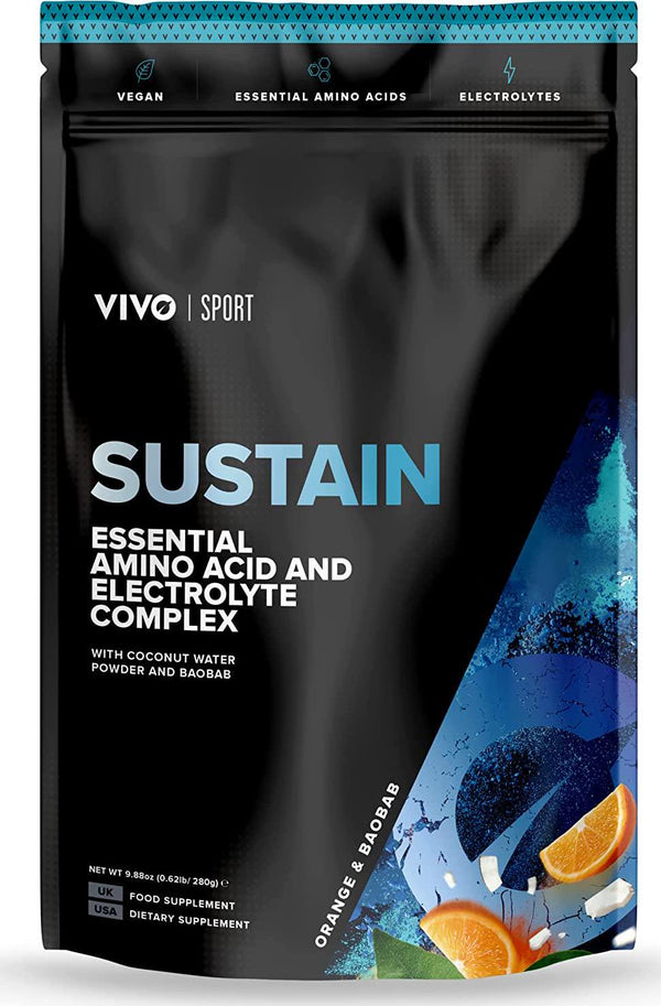 Vivo Life Sustain Vegan EAA Workout Supplement and Electrolyte Complex, 280g - 20 Servings (Orange and Baobab)