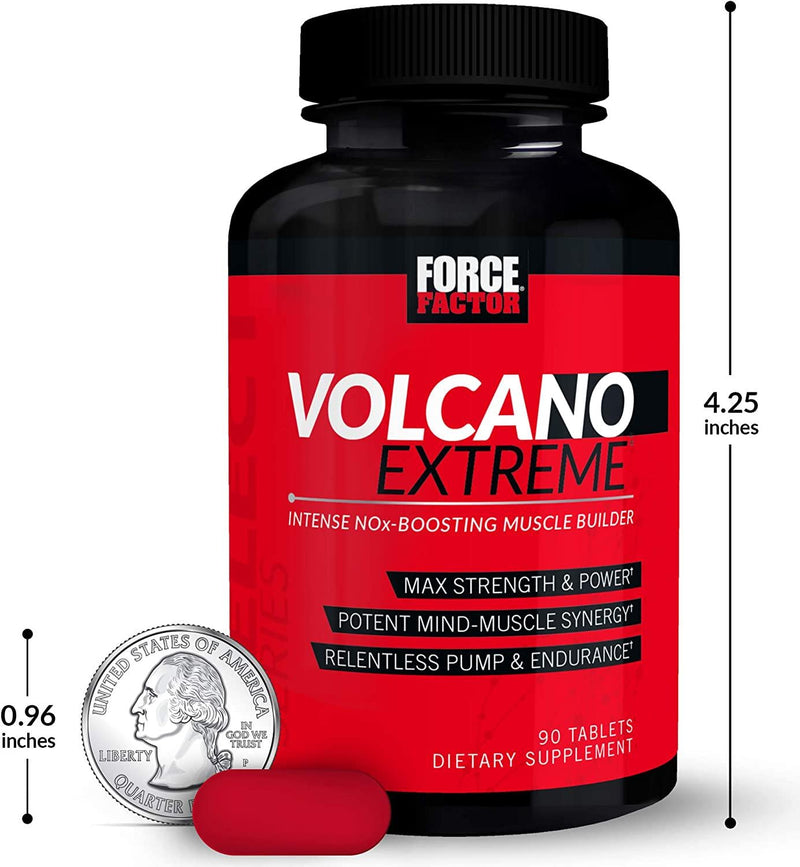 VolcaNO Extreme Pre Workout Nitric Oxide Booster Supplement for Men with Creatine, L-Citrulline, and Huperzine A for Better Muscle Pumps, Strength, Focus, Workout Performance, Force Factor, 90 Tablets