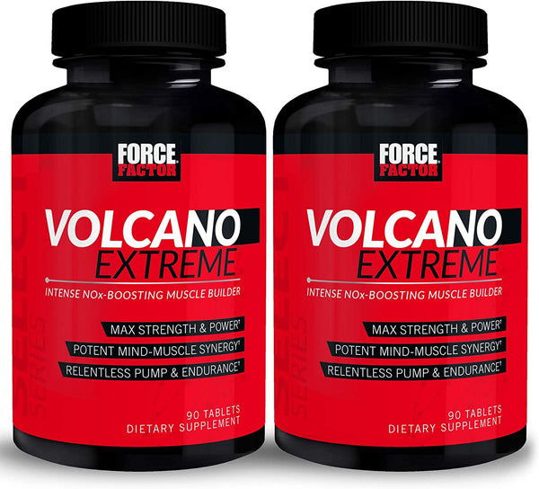 VolcaNO Extreme Pre Workout Nitric Oxide Booster Supplement for Men with Creatine, L-Citrulline, and Huperzine A for Better Muscle Pumps, Strength, Focus, Workout Performance, Force Factor, 90 Tablets