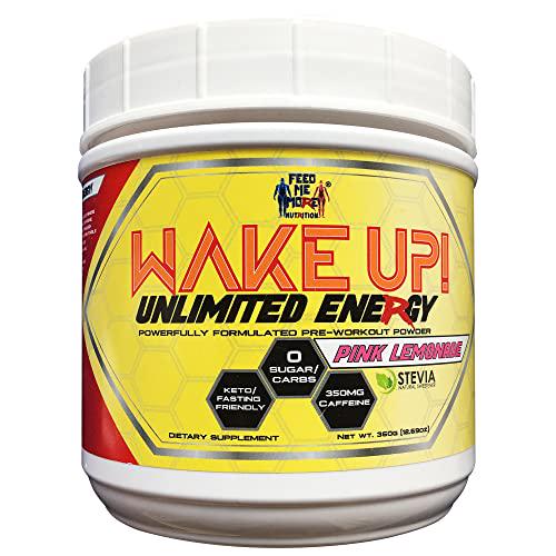 Wake UP Unlimited Energy Stevia 0 Calorie Pre Workout Powder Supplement Drink - #1 Energy Powder,Non GMO, All Natural Gluten Free Fasting/Keto Friendly (Pink Lemonade) 30 Servings