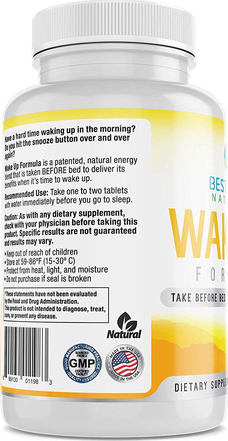 Wake Up Formula, Supplement Taken at Bedtime and Works While You Sleep for Delayed Time Release Energy in Morning. Alternative to Coffee and Morning Alarm Clock 40 Count