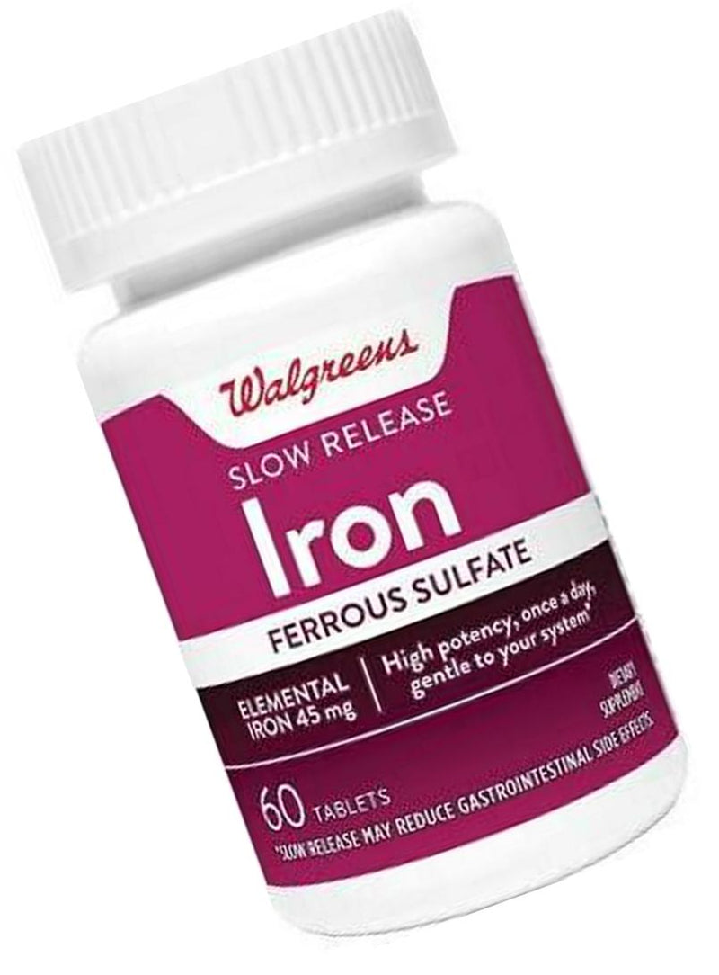 Walgreens Iron Slow Release High Potency Ferrous Sulfate 45mg, Tablets, 60 ea