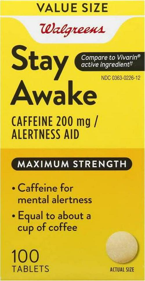 Walgreens Stay Awake Caffeine 200mg Tablets, 100 ea