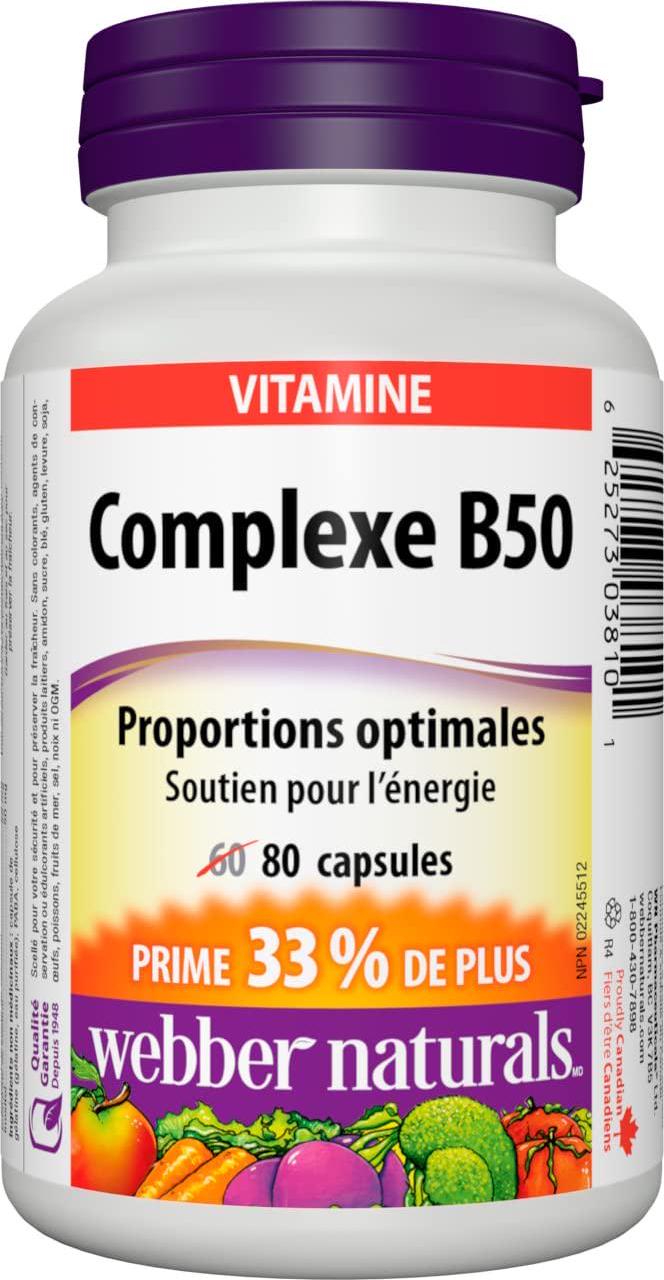 Webber Naturals B50 Complex 50 mg, Bonus Size 60+20 caps