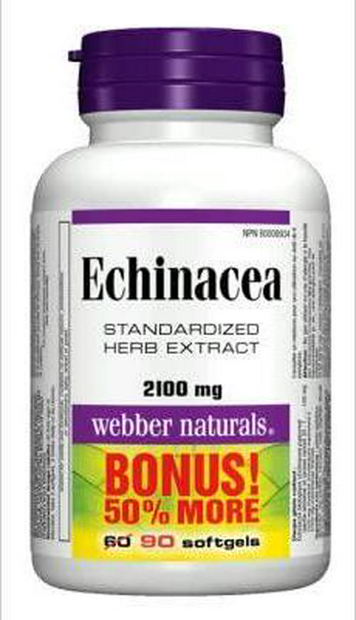 Webber Naturals Echinacea Standardized Herb 8:1 Extract, 2100mg, 90 Softgels Bonus