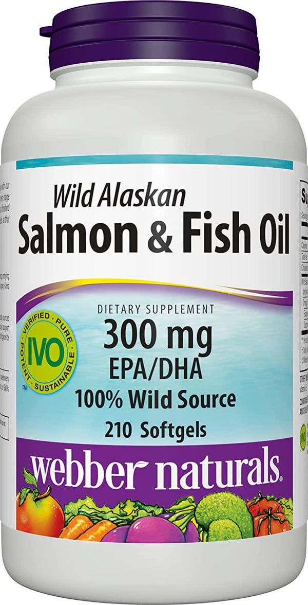 Webber Naturals Fish Oil 1,000 mg with 300 mg of Omega-3 Per Pill, 210 Softgels, for Heart, Brain and Cardiovascular Health, Non-GMO, Gluten Free