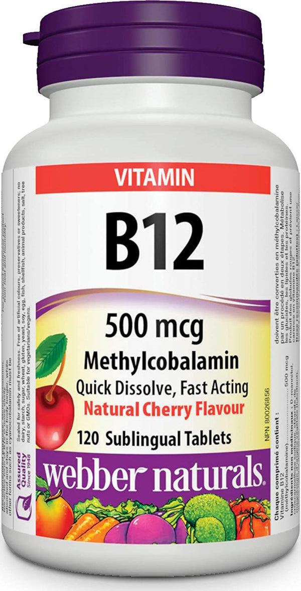 Webber Naturals Vitamin B12 (Methylcobalamin) Sublingual Tablets, 120s Natural Cherry Flavour