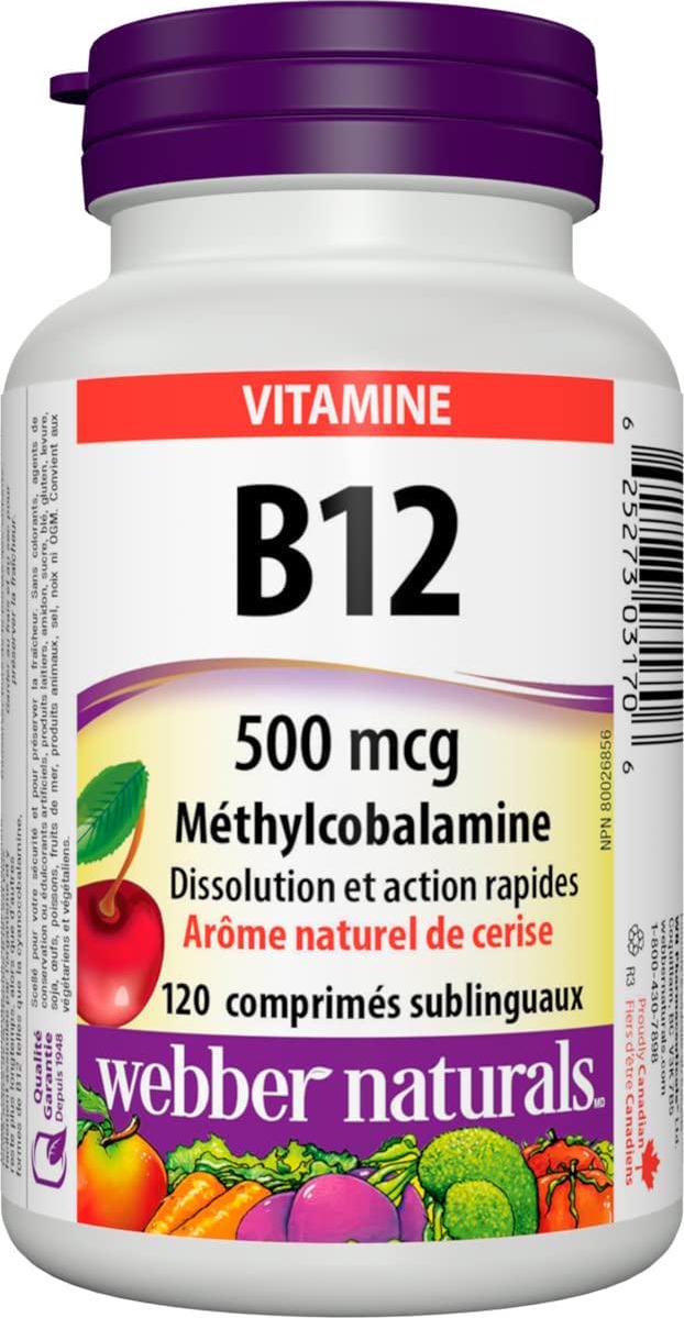 Webber Naturals Vitamin B12 (Methylcobalamin) Sublingual Tablets, 120s Natural Cherry Flavour
