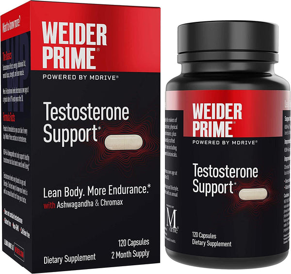 Weider Prime Testosterone Supplement for Men, Healthy Testosterone Support to Help Boost Strength and Build Lean Muscle, 120 Capsules