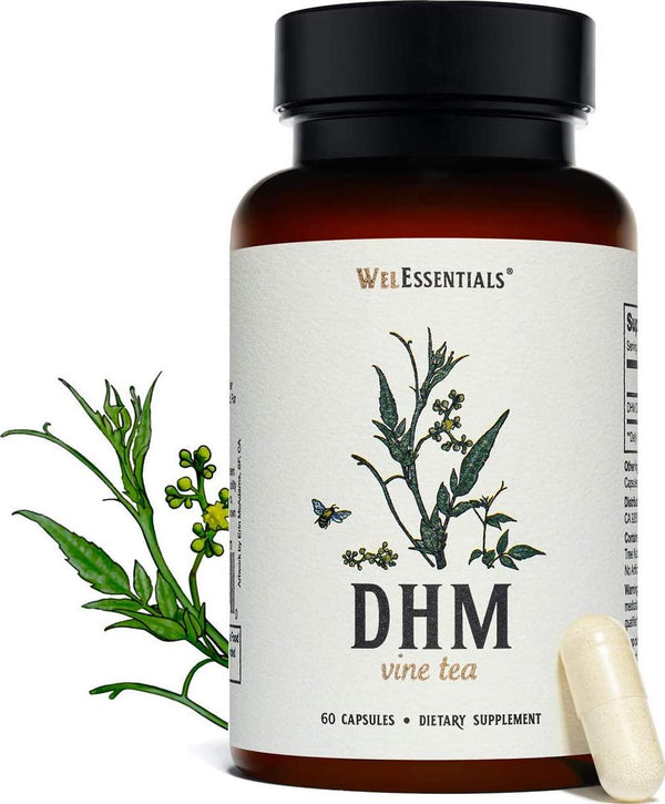 WelEssentials 100% Pure Dihydromyricetin DHM Vine Tea Moyeam - 500mg x 30 Servings - Max Strength Dietary Supplement for Immune and Liver System Support - Vegan - 60 Capsules