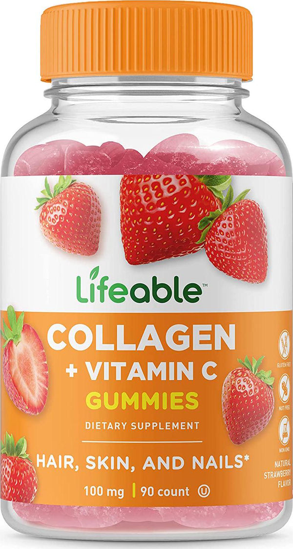 WellWorks Collagen Peptide with Vitamin C Great Tasting Natural Flavor Vitamin Supplements Gluten Free GMO-Free Chewable Support Hair, Skin and Nails for Men, Women and Teens 90 Gummies