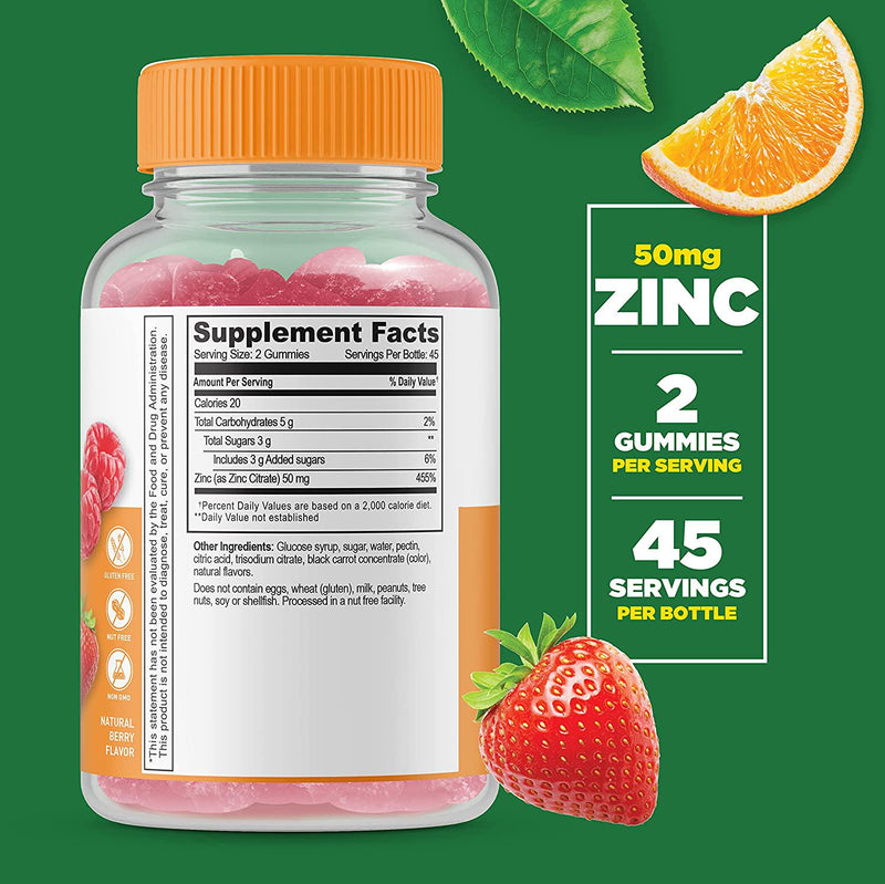 WellWorks Zinc 50mg Gummies - Great Tasting Natural Flavor Gummy Supplement - Gluten Free Vegetarian GMO-Free Chewable Vitamins – for Healthy Immune Support – for Adults, Man, Women – 90 Gummies