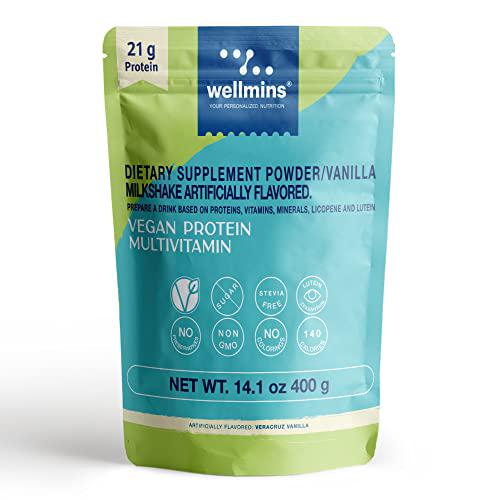 Wellmins Vegan Protein MULTIVITAMIN, 21g Protein with Lutein, zeaxanthin and lycopene. No Added Sugar, No sweetners, 50% Less Sodium. Nº1 Flavor. 1.67 Pounds About 10 Servings (Veracruzana Vanilla)