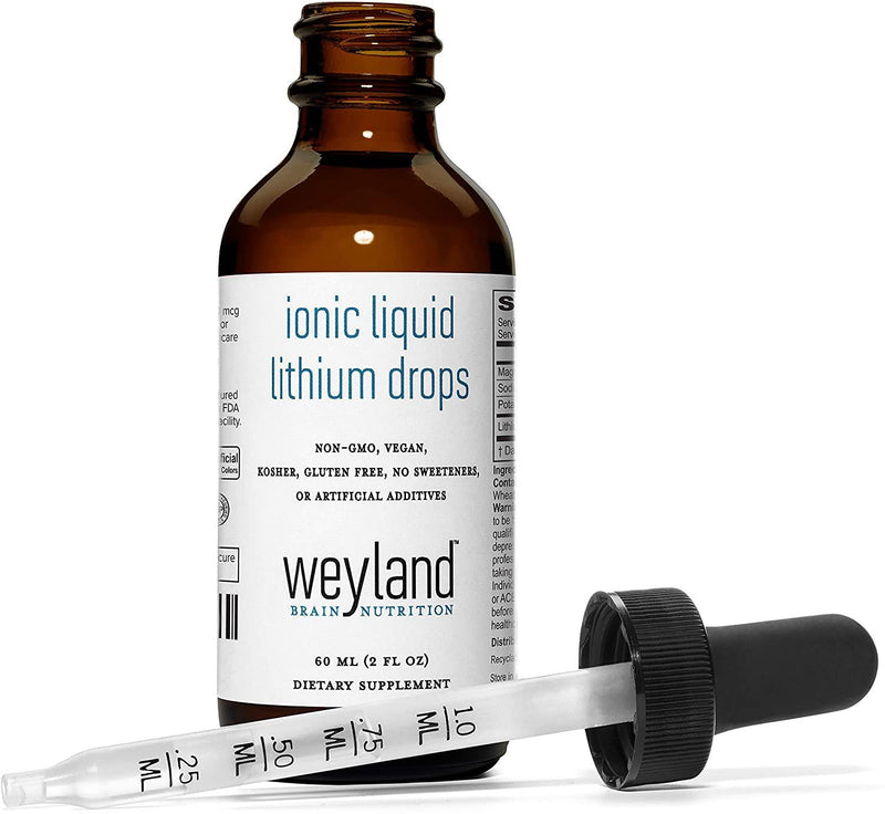 Weyland Brain Nutrition: Ionic Liquid Lithium Drops (60 mL), Supports Balance and Mood