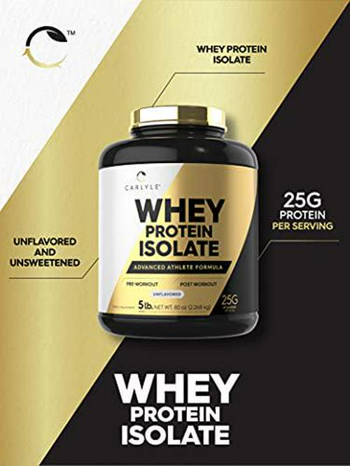 Whey Protein Isolate 5lb | Unflavored | 25G Protein | Vegetarian, Non-GMO, Gluten Free | Whey Isolate Protein Powder | by Carlyle