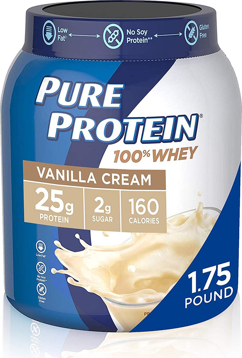 Whey Protein Powder by Pure Protein, Gluten Free, Vanilla Cream, 1.75 Lbs