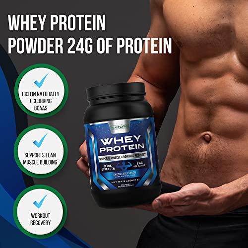 Whey Protein Powder 24g of Protein from Whey Isolate and Concentrate with Digestive Enzymes, Naturally Rich in BCAAs for Lean Muscle Building and Workout Recovery, Made in USA, Chocolate Flavor, 2 Lb