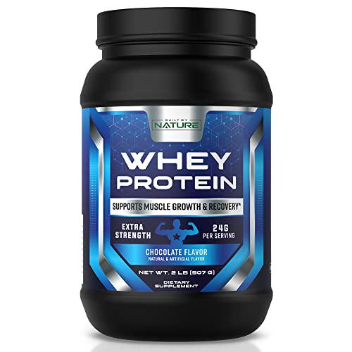 Whey Protein Powder 24g of Protein from Whey Isolate and Concentrate with Digestive Enzymes, Naturally Rich in BCAAs for Lean Muscle Building and Workout Recovery, Made in USA, Chocolate Flavor, 2 Lb