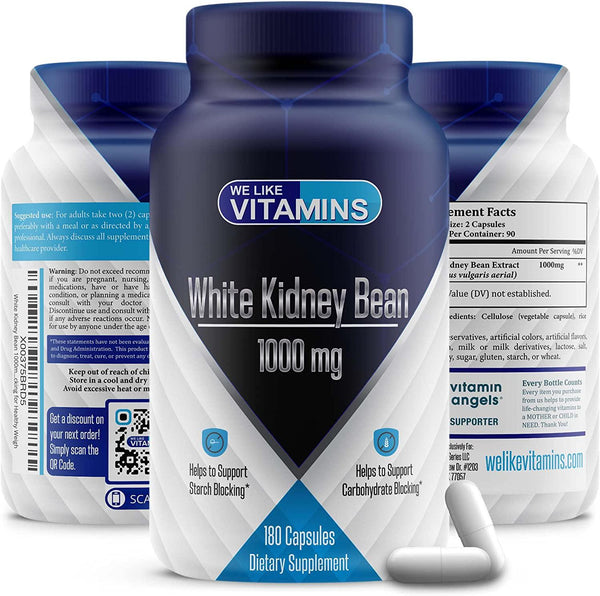 White Kidney Bean 1000mg 180 Capsules White Kidney Bean Supplement Helps to Support Carbohydrate and Starch Blocking for Healthy Weigh