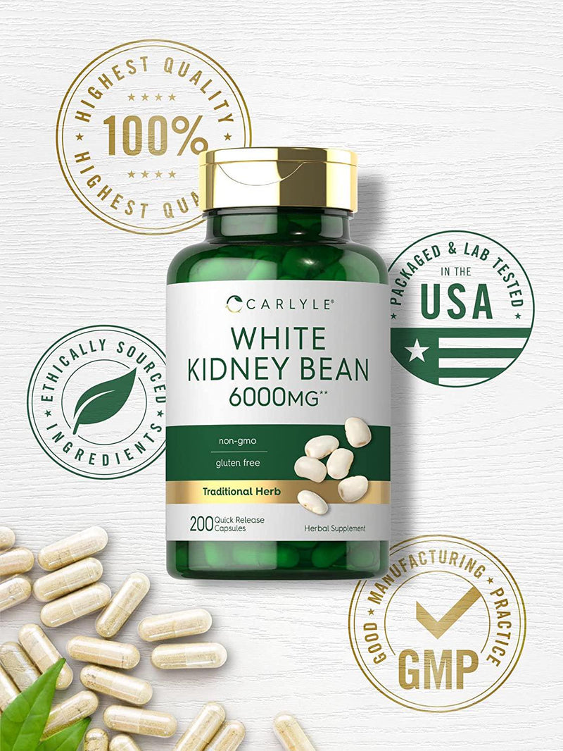 White Kidney Bean Carb Blocker | 6000mg | 200 Count | Non-GMO and Gluten Free Extract | by Carlyle