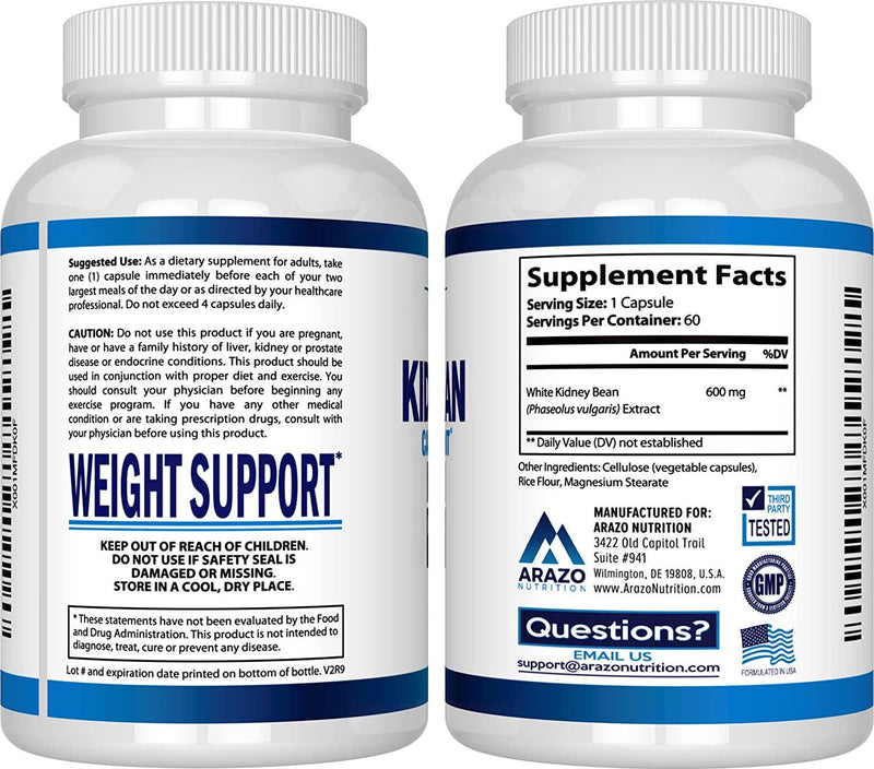 White Kidney Bean Extract - 100% Pure Carb Blocker and Fat Absorber for Weight Support - Intercept Carbs Arazo Nutrition