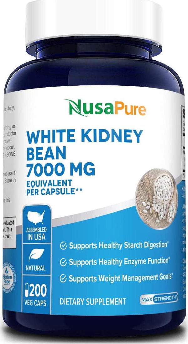 White Kidney Beans 7,000 mg 200 Veg Capsules - Extract 20:1, Vegetarian, Gluten-Free and Non-GMO. Supports Healthy Enzyme Function and Healthy Digestion*
