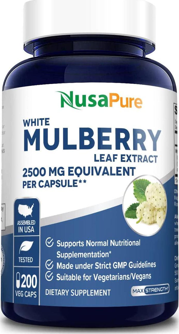 White Mulberry Leaf Extract 2500 mg 200 Veggie Caps ( Vegetarian, Non-GMO and Gluten-Free)
