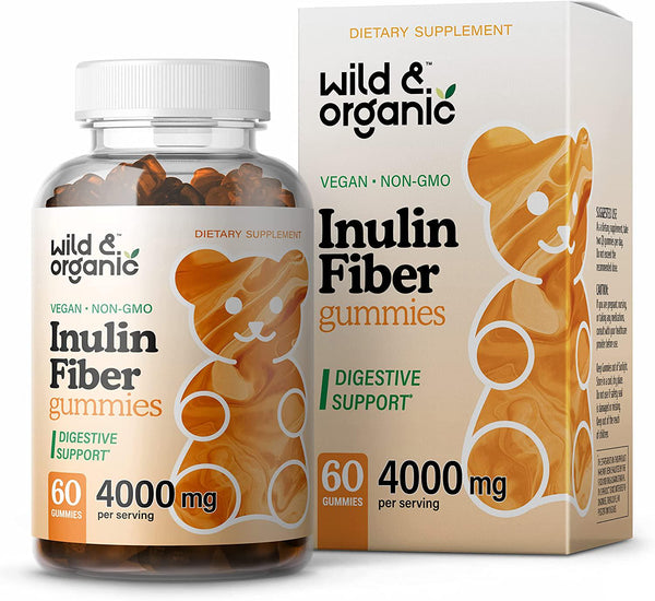 Wild and Organic Inulin Fiber Gummies - Natural Prebiotic Supplement to Support Digestive Health and Immune System - Sourced from Organic Chicory Root - Vegan, Non-GMO Dietary Product - 4000mg, 60 Chews