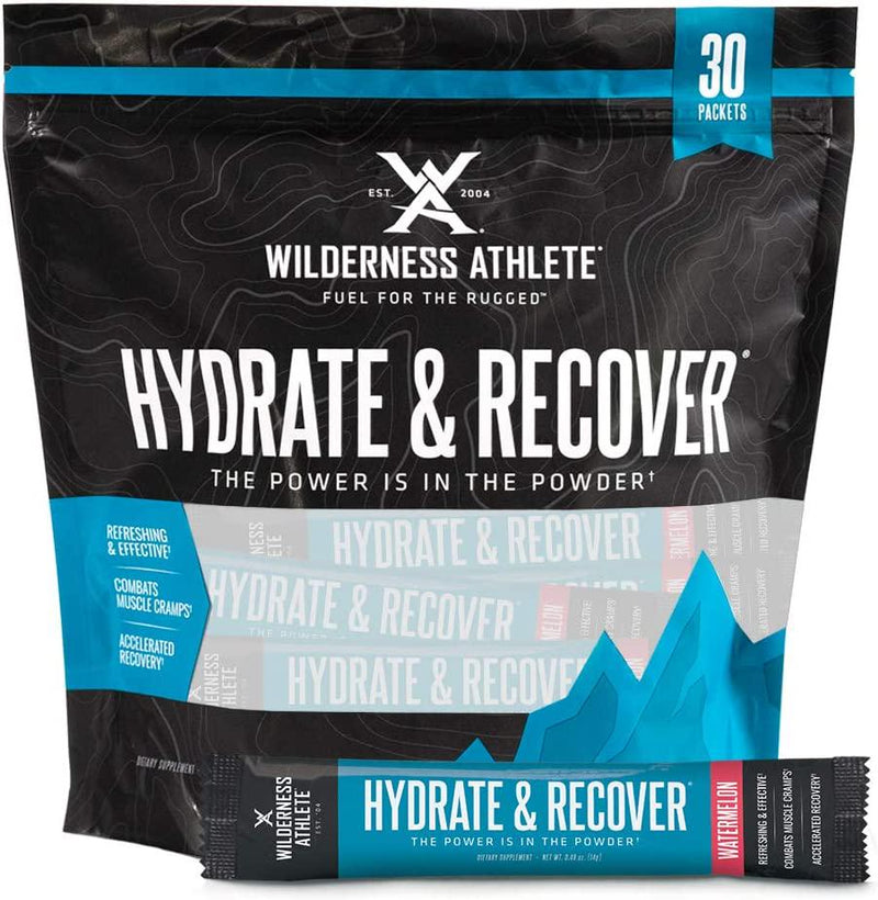 Wilderness Athlete - Hydrate and Recover | Liquid Hydration Packets Electrolyte Drink Mix - Recover Faster with Bcaas - 30 Single Serving Hydrate Packets (Watermelon)
