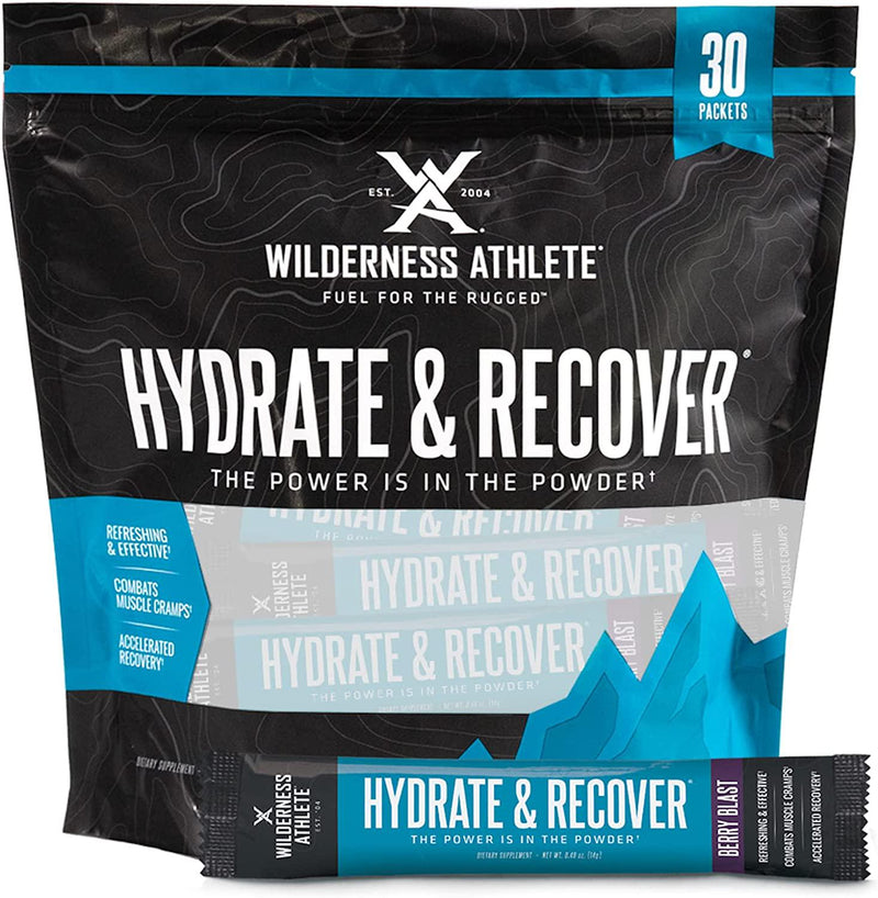 Wilderness Athlete - Hydrate and Recover | Liquid Hydration Packets Electrolyte Drink Mix - Recover Faster with Bcaas - 30 Single Serving Hydrate Packets (Berry Blast)