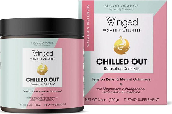 Winged Chilled Out | A Natural Calm Magnesium and Ashwagandha Powder | 8 Powerful Nutrients for Mental Calmness, Mood Support and Stress Relief for Women | Blood Orange Flavor (30 Servings), Non-GMO