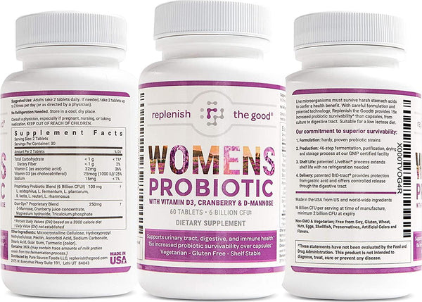 Womens Probiotic 60ct, 6 Billion CFU with Cranberry, D-Mannose, Vitamin D3. Best Probiotics for Women, Delivers 15X More Good Bacteria. Yeast and Urinary Tract Infection UTI Treatment. 30 Day Supply