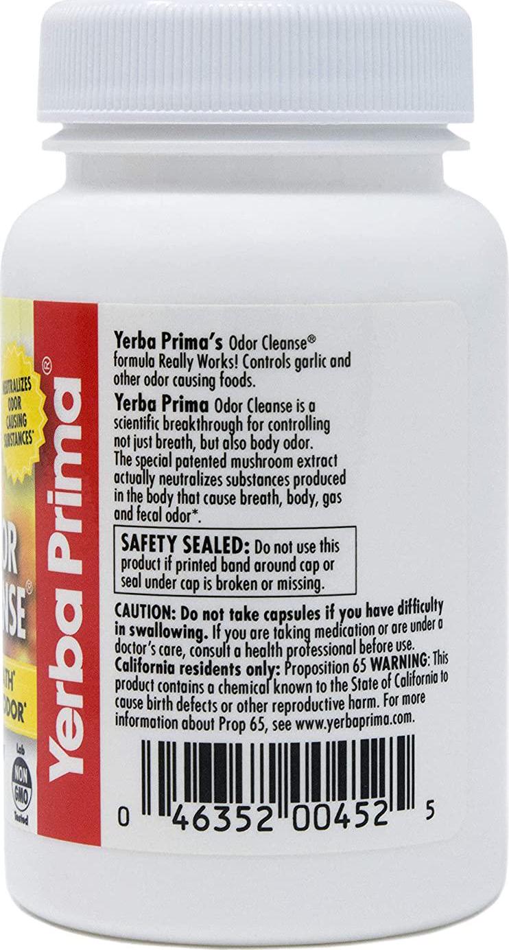 Yerba Prima Odor Cleanse - 50 Capsules, Breath and Body Capsules, Freshens Breath, Neutralizes Body Odor, Natural Plant Extract - Patented and Researched, Made in The USA