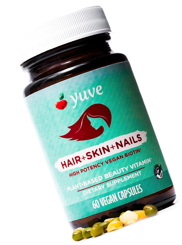 Yuve Natural Biotin 5000 mcg Vitamin - Longer, Stronger, Healthier Hair - Glowing Skin and Strong Nails Growth - Vegan, Non-GMO, Gluten-Free - High Potency Vitamin B7 Supplement - 60 Veggie Caps