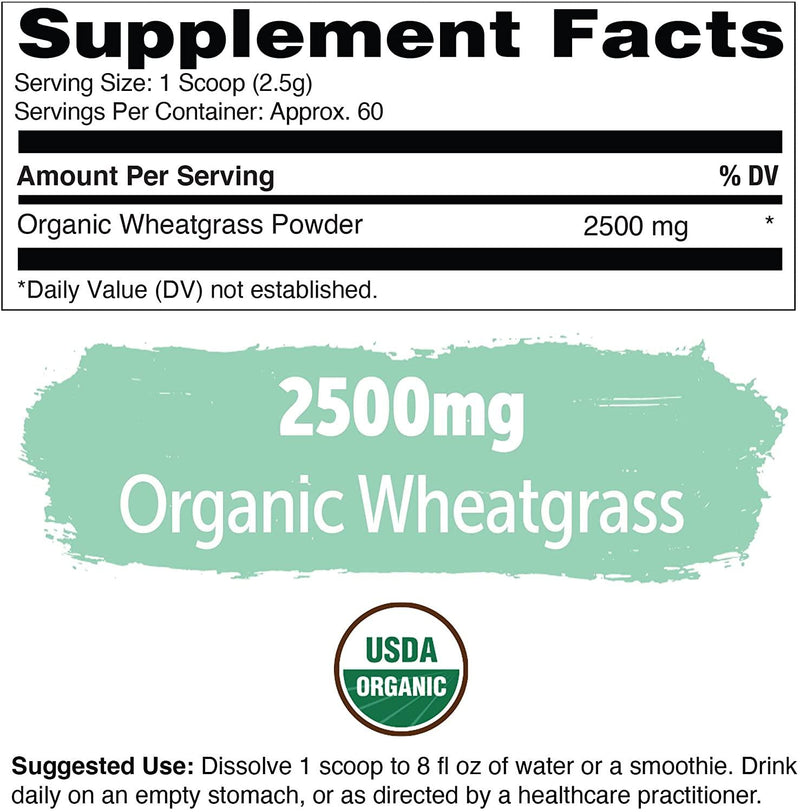 Yuve Organic Wheatgrass Powder, Wheatgrass Juice Powder, Superfood Rich in Vitamins, Antioxidants and Minerals, Non-GMO and Gluten-Free Wheat Grass Powder, 60 servs