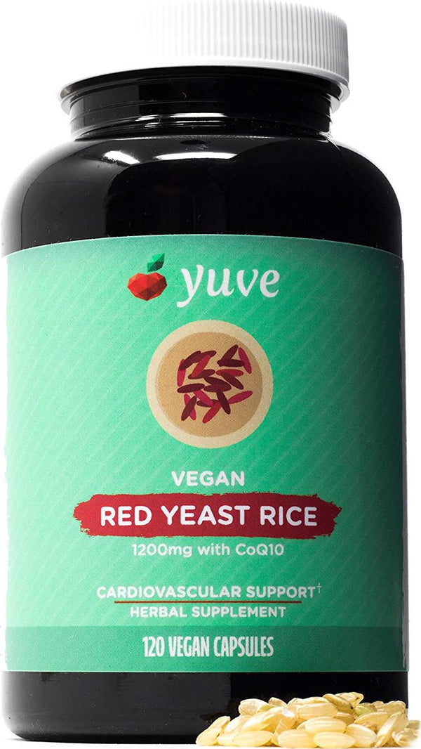 Yuve Red Yeast Rice 1200 mg + CoQ10 - Triglycerides Lowering Natural Supplement - Healthy Cardiovascular System and Blood Circulation Support - Supports Overall Health - 120 Gelatin-Free Vegan Capsules