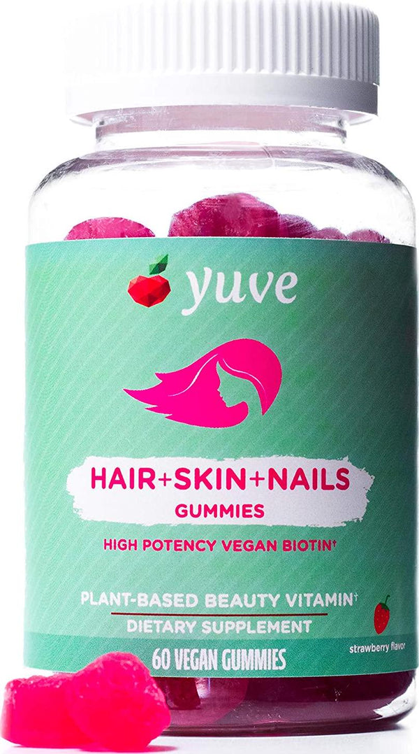 Yuve Vegan Biotin 5000 mcg Gummies - For Longer, Stronger, Healthier Hair Growth - Glowing Skin and Strong Nails - Natural, Non-GMO, Gluten and Gelatin Free - High Potency Vitamin B7 Supplement - 60ct