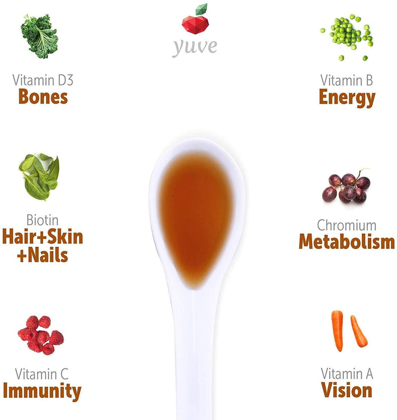 Yuve Vegan Liquid Daily Multivitamin - Vitamins A B C D3 E, Zinc, Biotin, Opti MSM, Minerals and Amino Acids Complex (BCAA) - Natural, Non-GMO, Paleo, Sugar and Gluten Free - Cherry and Cranberry - 16oz