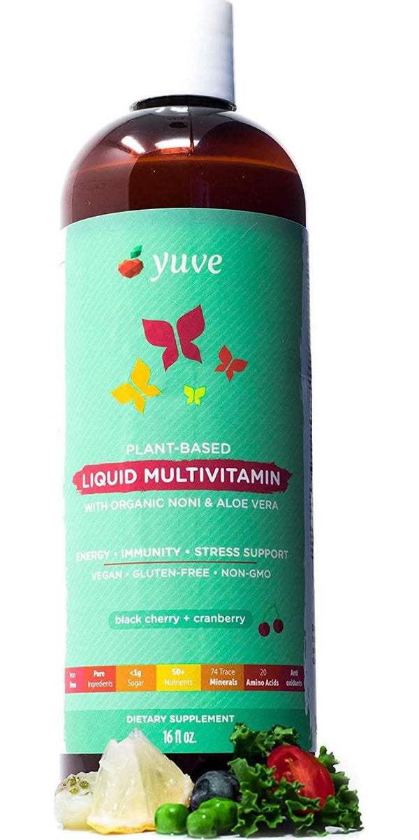 Yuve Vegan Liquid Daily Multivitamin - Vitamins A B C D3 E, Zinc, Biotin, Opti MSM, Minerals and Amino Acids Complex (BCAA) - Natural, Non-GMO, Paleo, Sugar and Gluten Free - Cherry and Cranberry - 16oz