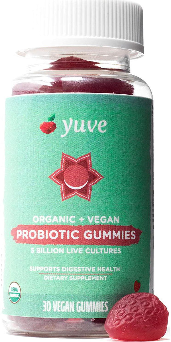 Yuve Vegan USDA Organic Probiotic Gummies - 5 Billion CFU - Promotes Digestive Health and Immunity - Helps with Constipation, Bloating, Detox, Leaky Gut and Gas Relief - Natural, Non-GMO, Gluten-Free 30ct