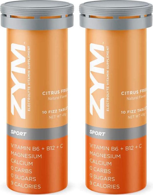 ZYM Sport Electrolyte Effervescent Tablets - Natural Electrolyte Replacement Supplement for Fast Hydration and Energ (Citrus Fruit, 2 Pack)