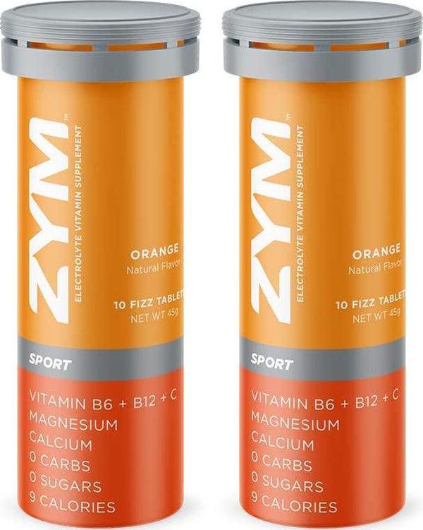 ZYM Sport Orange Electrolyte Effervescent Tablet, Natural Electrolyte Replacement Supplement for Fast Hydration and Energy (2 Pack, 20 Servings)