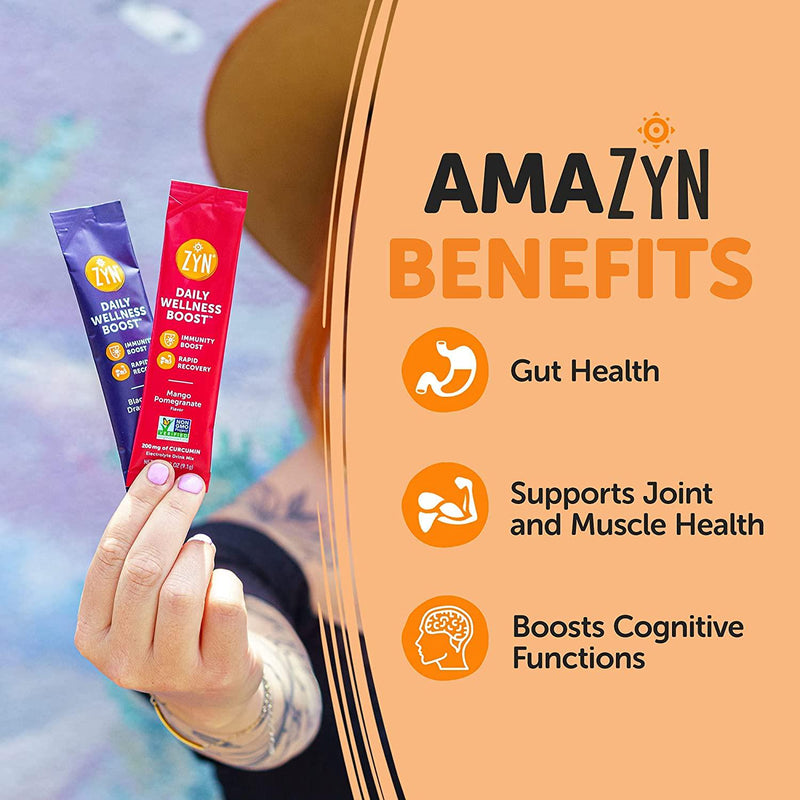 ZYN - Daily Wellness Drink Mix Variety Packets of 24 for Immune Boost, Rapid Recovery, Gut Health, Healing Hydration, Electrolyte Drink Mix, Curcumin Turmeric with Piperine, Low Sugar